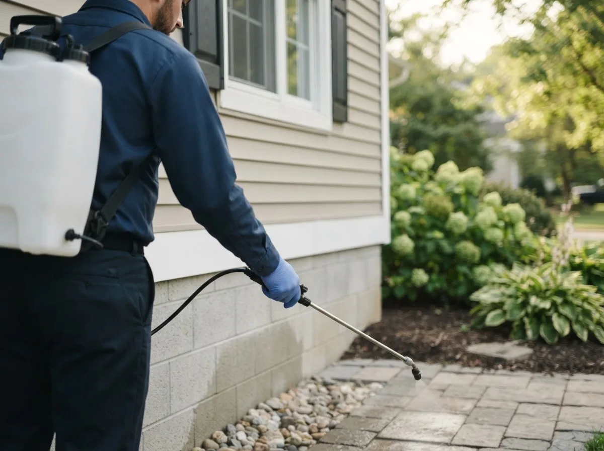 Pest control technician inspecting a home in Cincinnati, IA